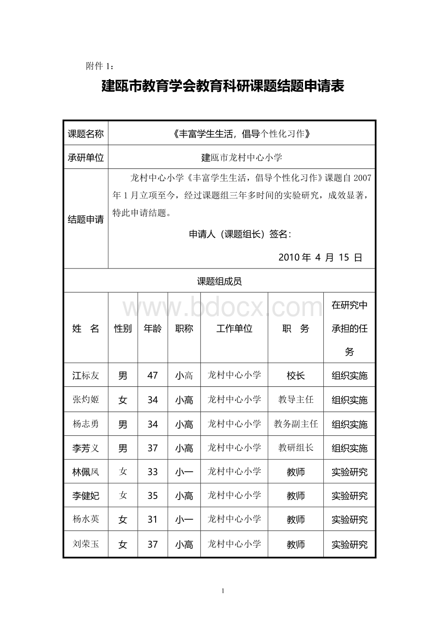 建瓯市教育学会教育科研课题结题申请表.doc