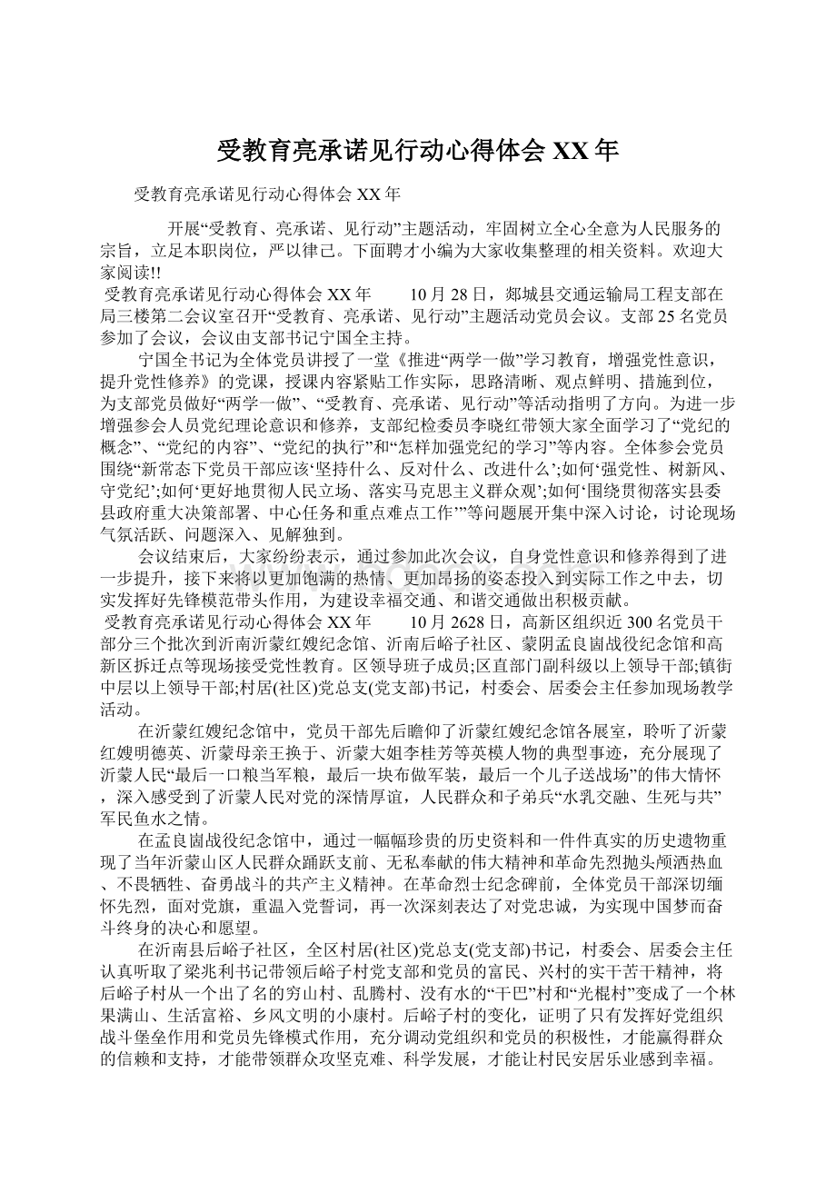 受教育亮承诺见行动心得体会XX年Word格式文档下载.docx