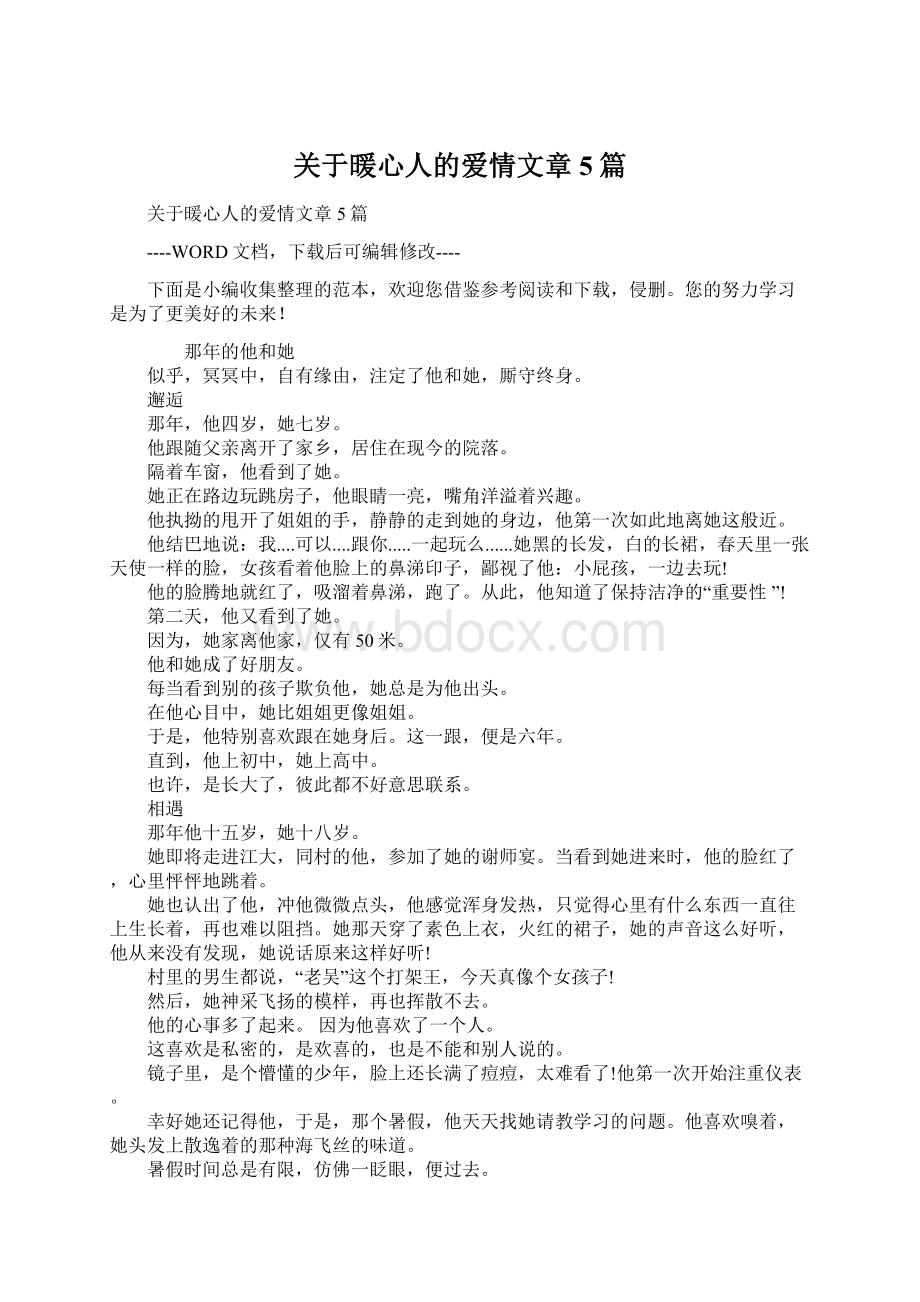 关于暖心人的爱情文章5篇.docx