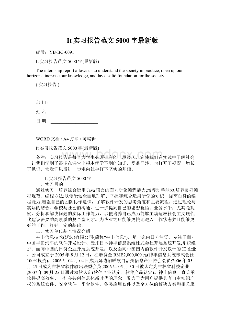 It实习报告范文5000字最新版Word下载.docx