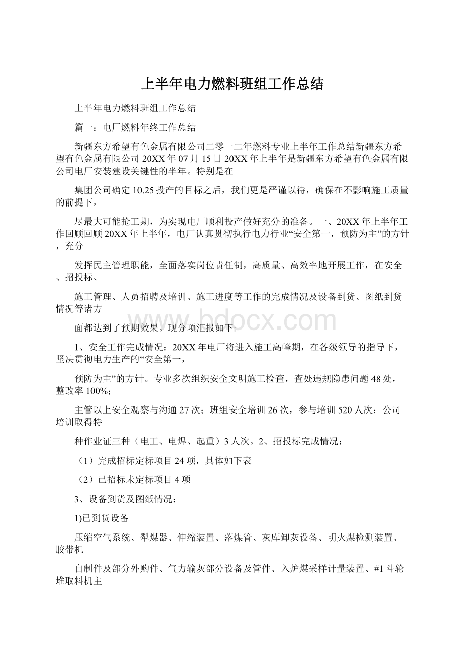 上半年电力燃料班组工作总结Word文档下载推荐.docx_第1页