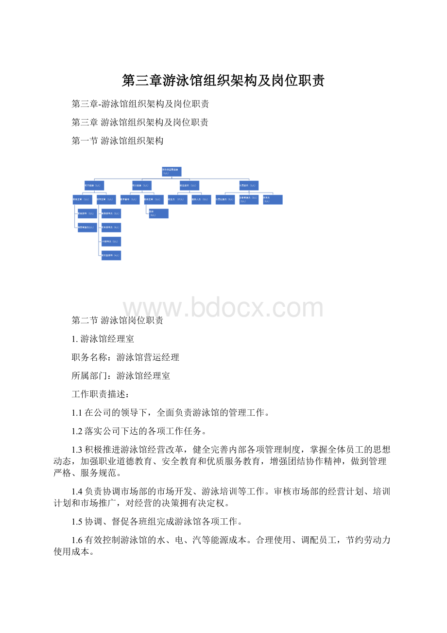 第三章游泳馆组织架构及岗位职责Word文档下载推荐.docx