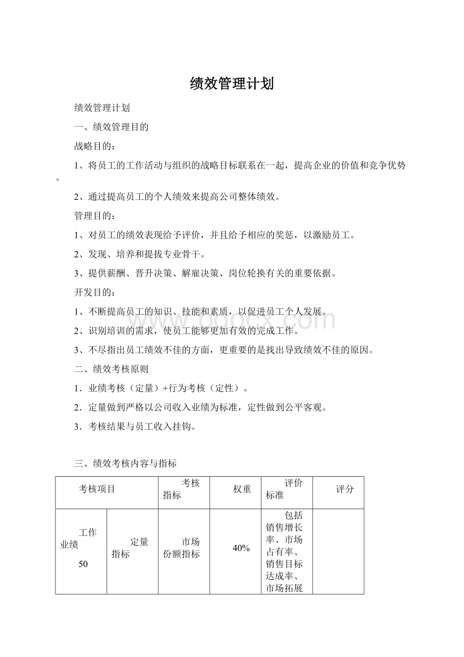 绩效管理计划Word格式文档下载.docx