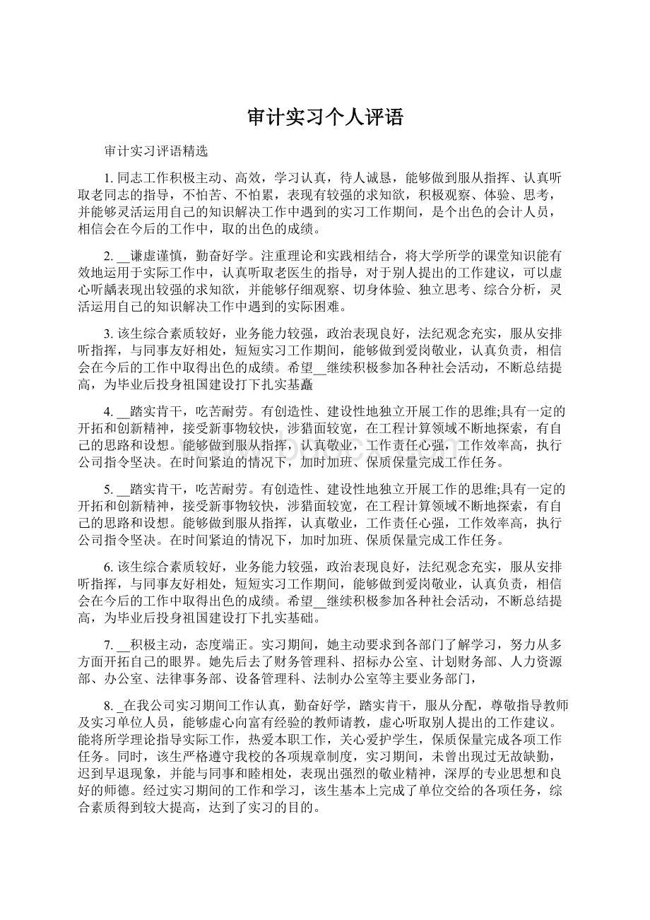 审计实习个人评语Word格式.docx_第1页