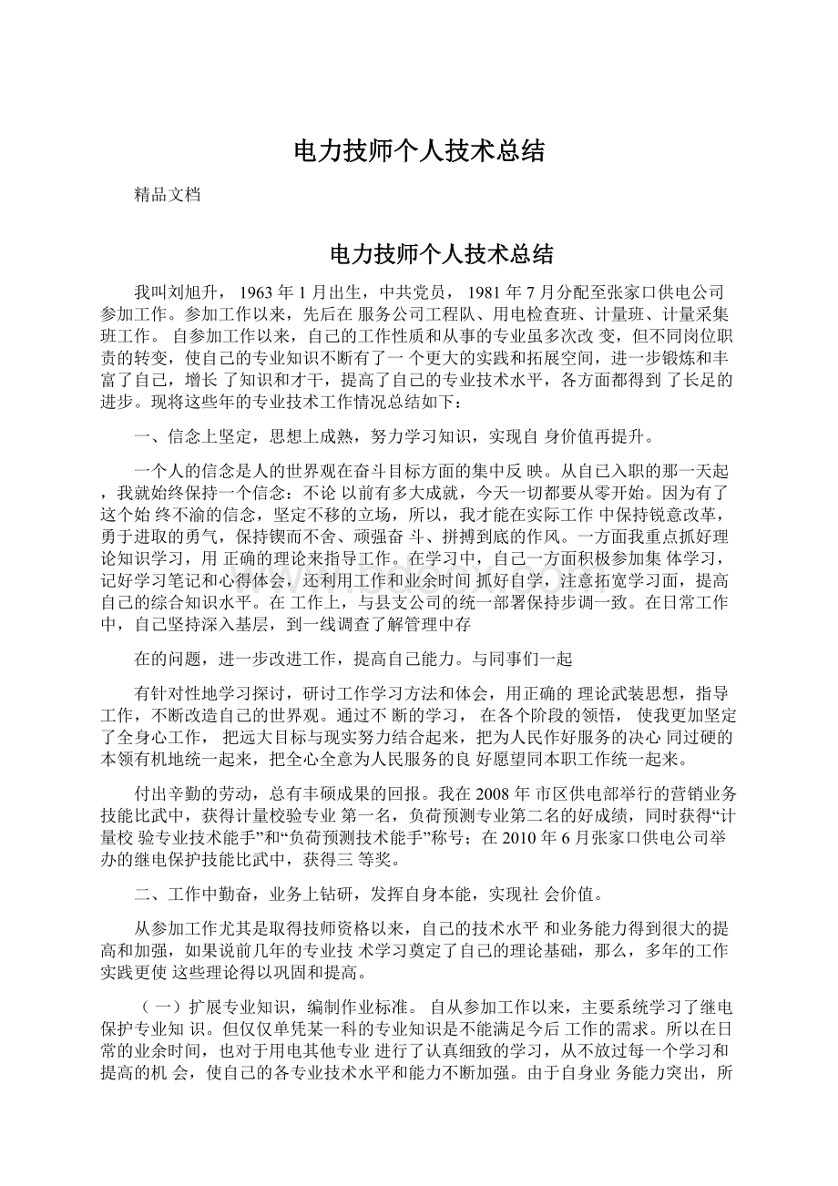 电力技师个人技术总结.docx_第1页