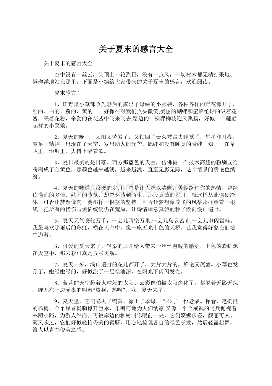 关于夏末的感言大全Word文档格式.docx