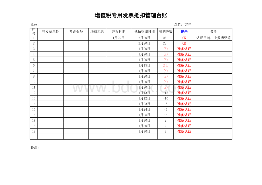 增值税专用发票抵扣备查表表格文件下载.xls