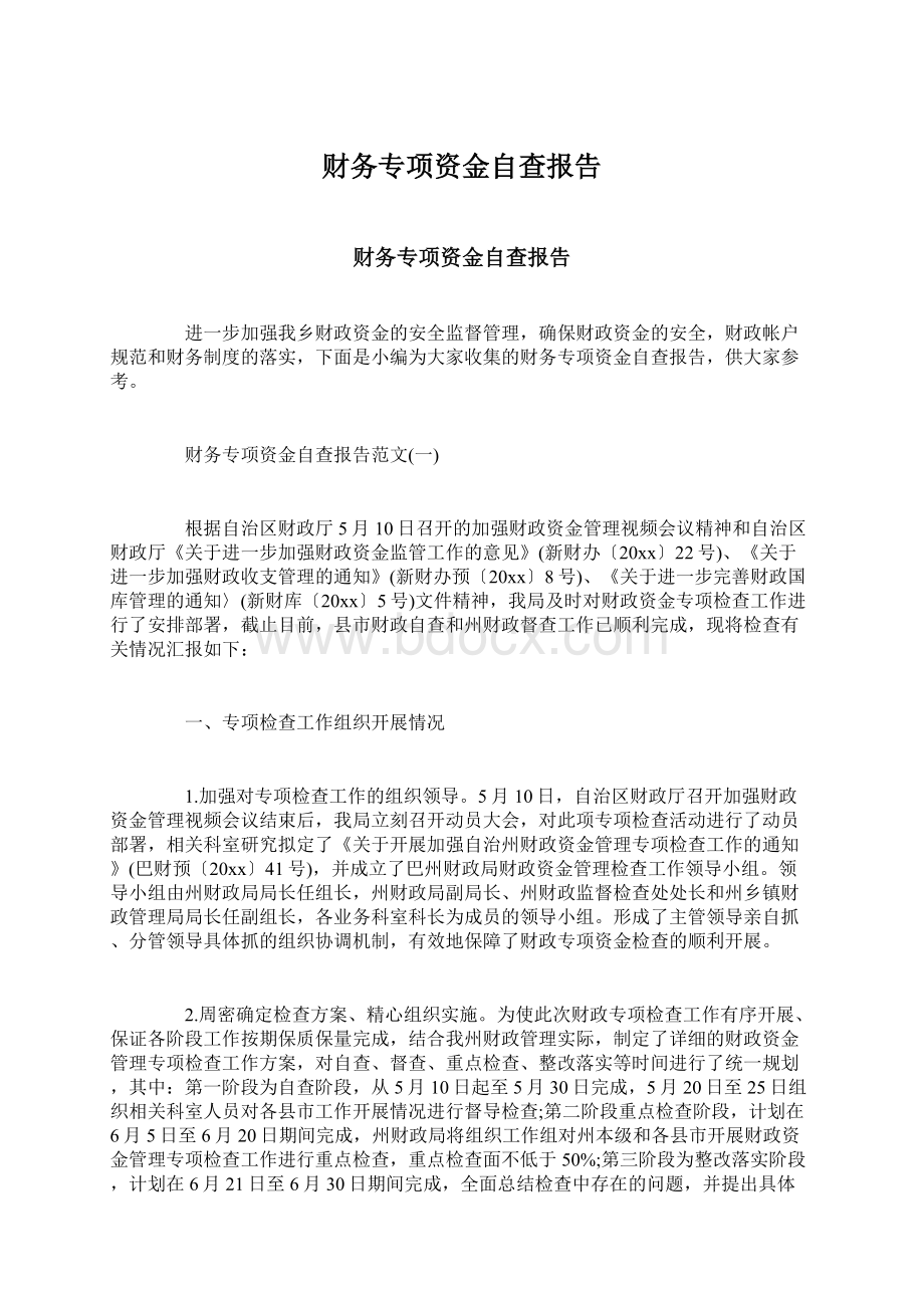 财务专项资金自查报告.docx_第1页