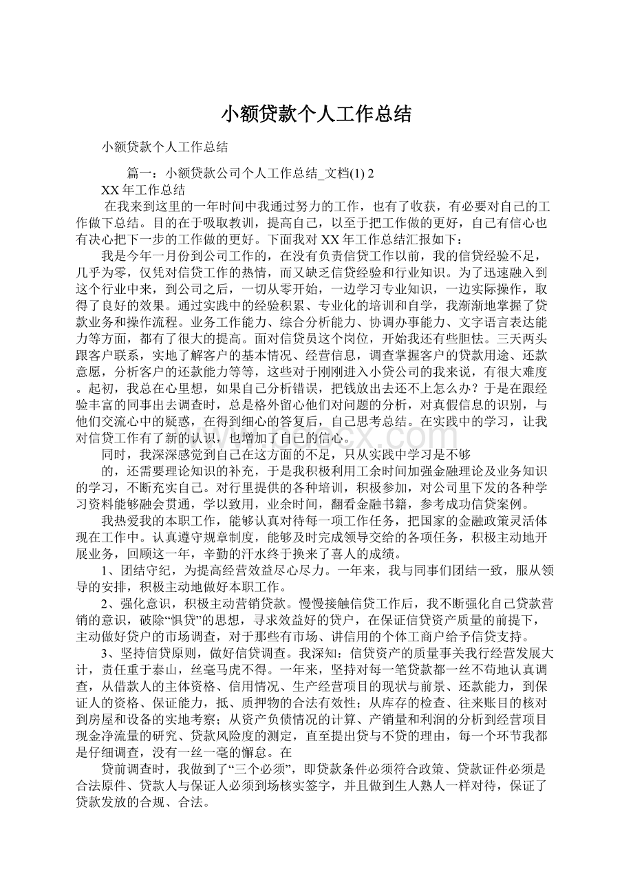 小额贷款个人工作总结Word文件下载.docx