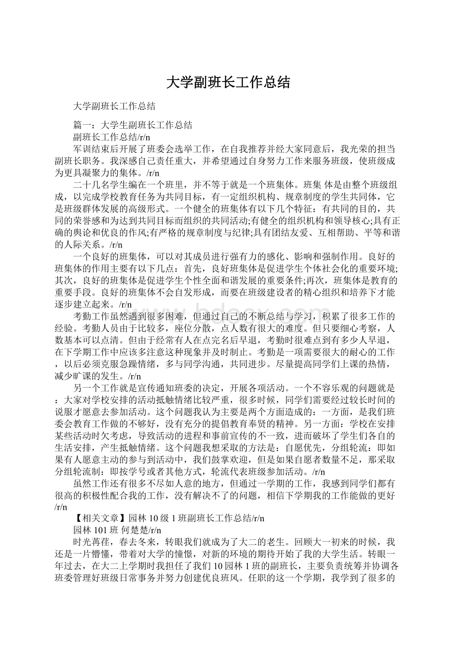 大学副班长工作总结.docx_第1页