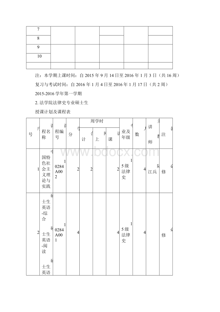 法学院法学理论专业硕士生授课计划及课程表模板.docx_第3页