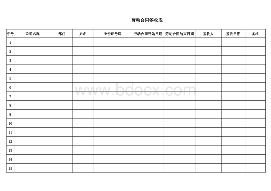 劳动合同签收表表格文件下载.xls