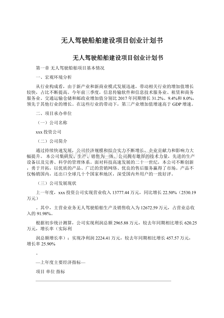 无人驾驶船舶建设项目创业计划书.docx_第1页