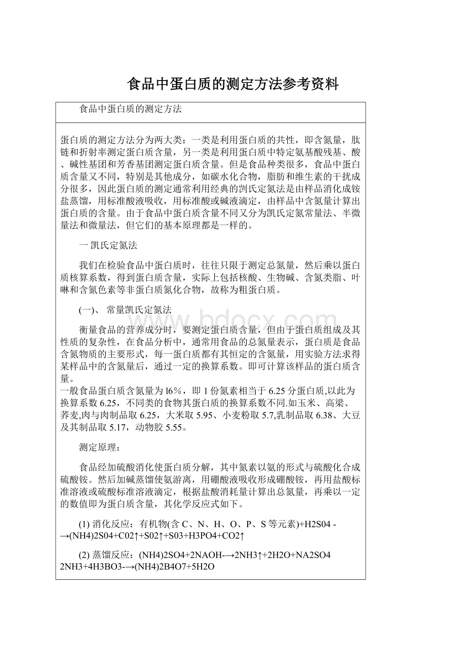 食品中蛋白质的测定方法参考资料.docx