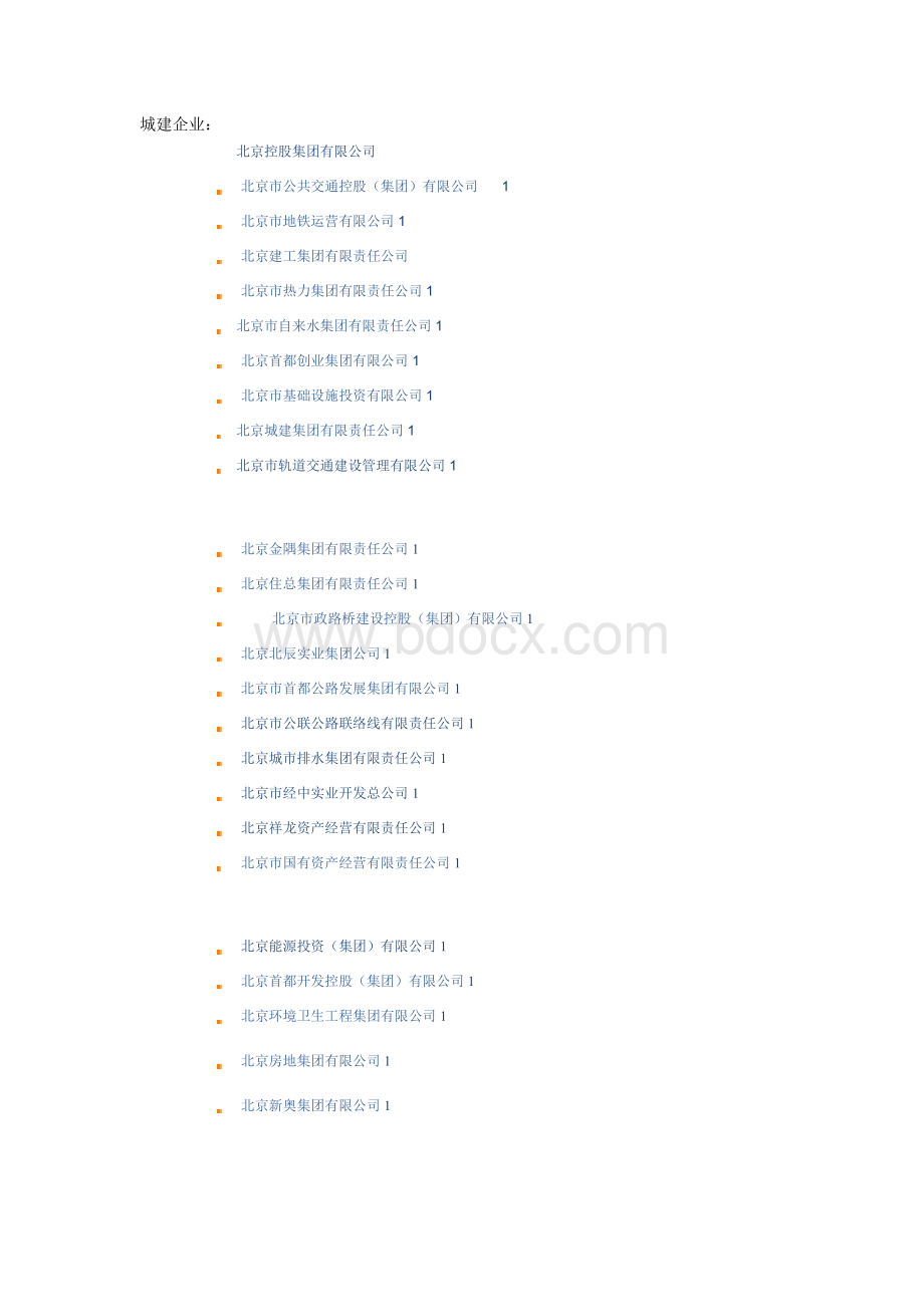 北京市国资委下属企业150家名单Word文件下载.doc