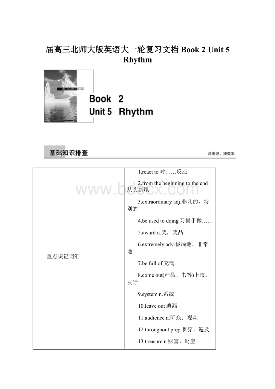 届高三北师大版英语大一轮复习文档Book 2 Unit 5 RhythmWord下载.docx