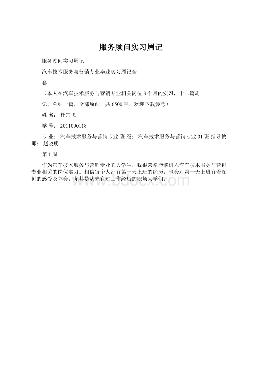 服务顾问实习周记Word文档格式.docx