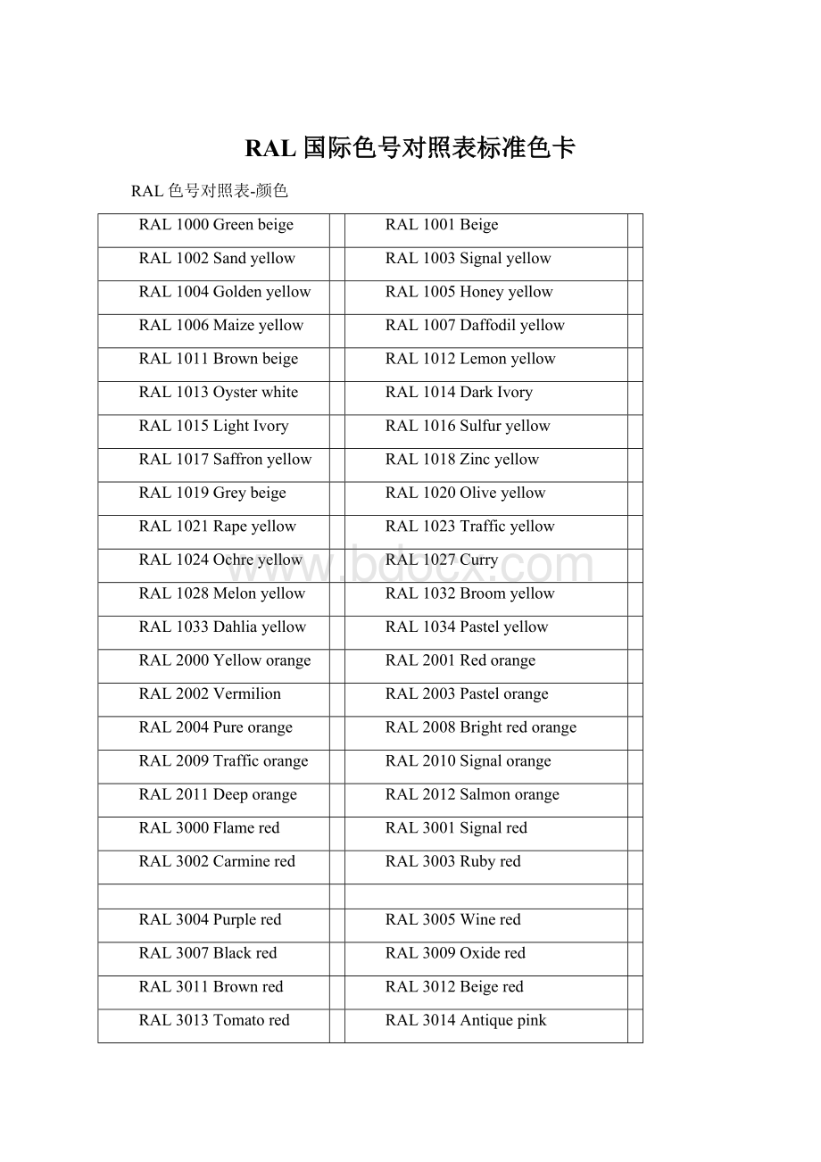 RAL国际色号对照表标准色卡.docx_第1页