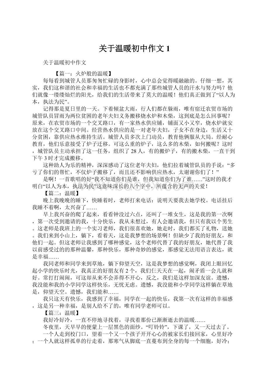 关于温暖初中作文1Word文档下载推荐.docx