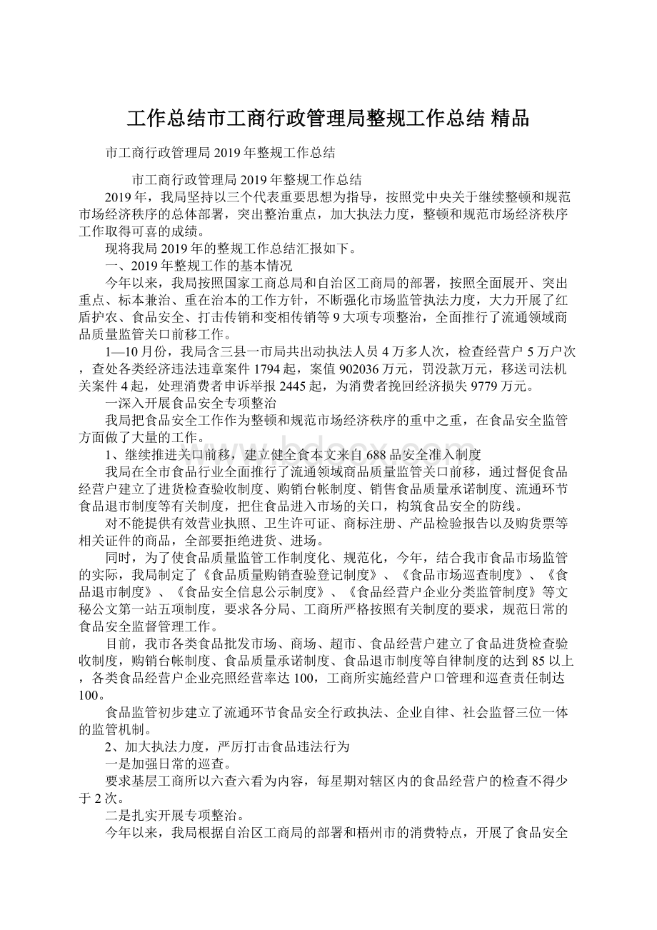 工作总结市工商行政管理局整规工作总结 精品文档格式.docx_第1页