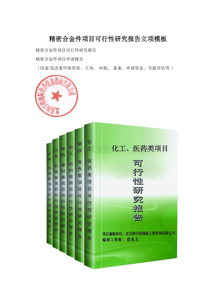 精密合金件项目可行性研究报告立项模板文档格式.docx