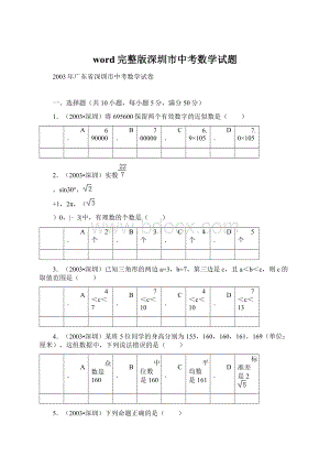 word完整版深圳市中考数学试题Word下载.docx