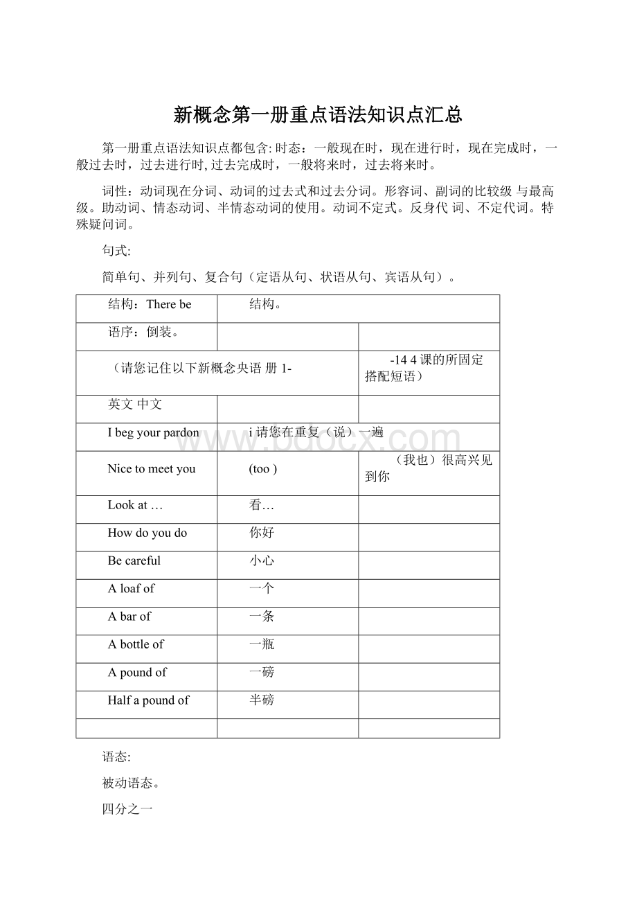 新概念第一册重点语法知识点汇总Word下载.docx_第1页