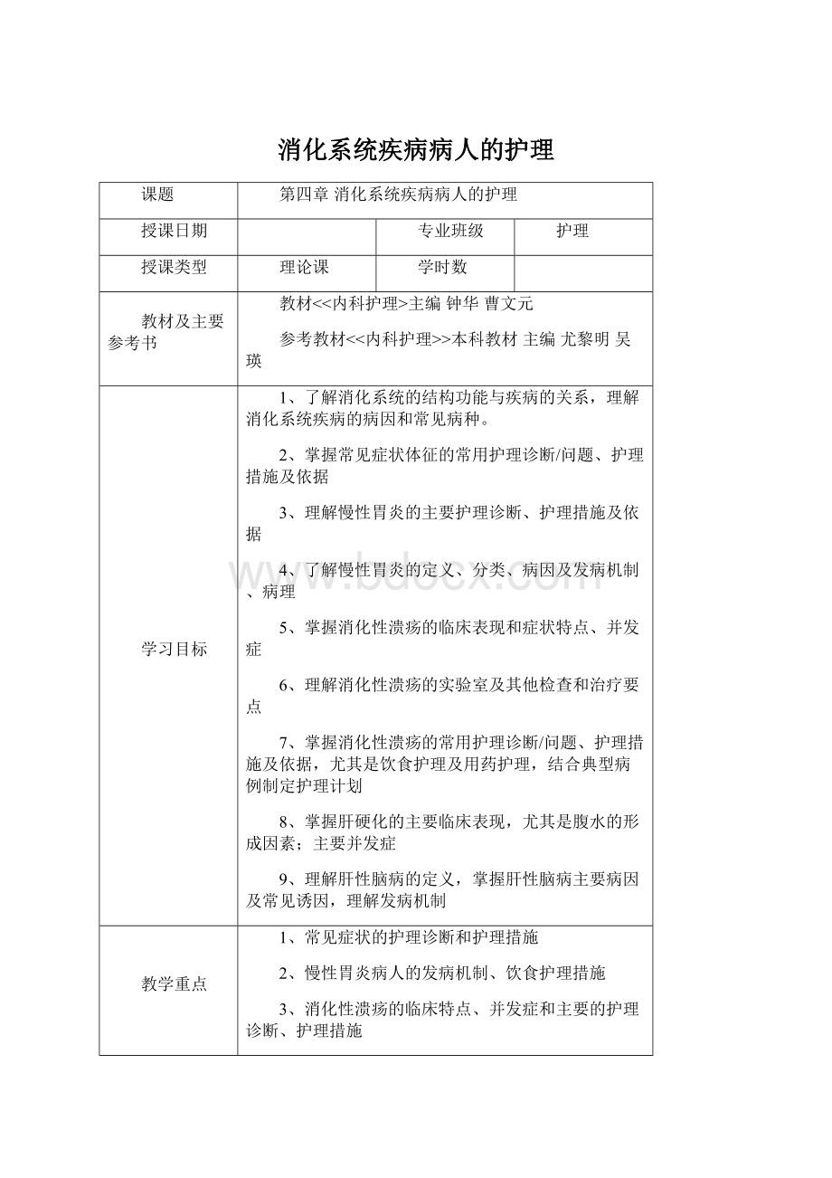 消化系统疾病病人的护理Word文档格式.docx