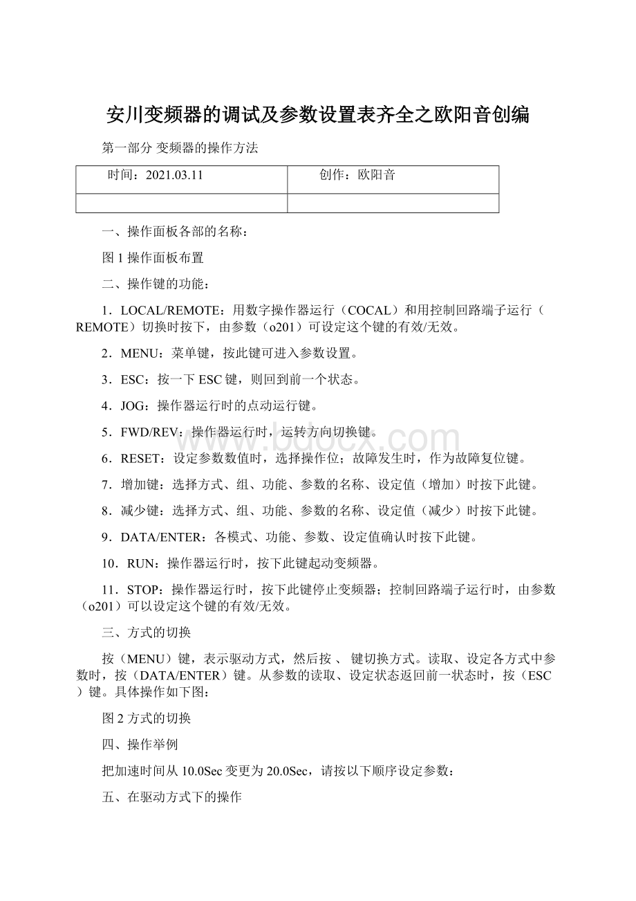 安川变频器的调试及参数设置表齐全之欧阳音创编Word文档格式.docx_第1页