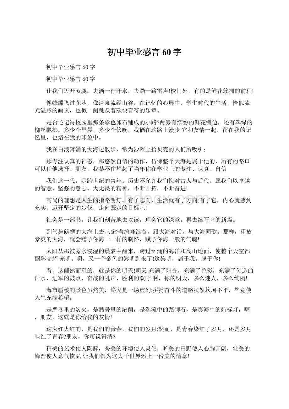 初中毕业感言60字Word文件下载.docx