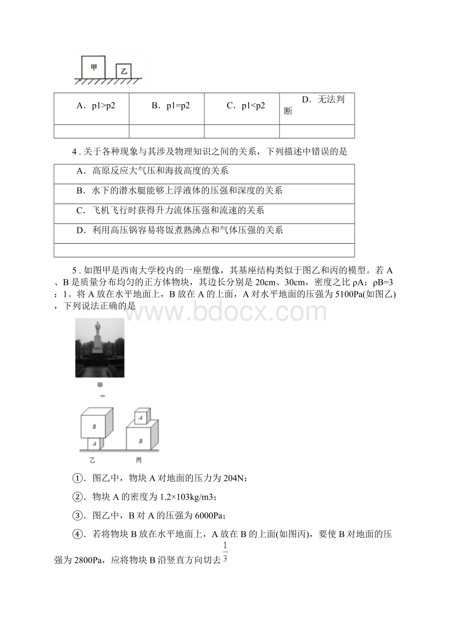 八年级物理下册《第9章 压强》知识综合检测试题文档格式.docx_第2页