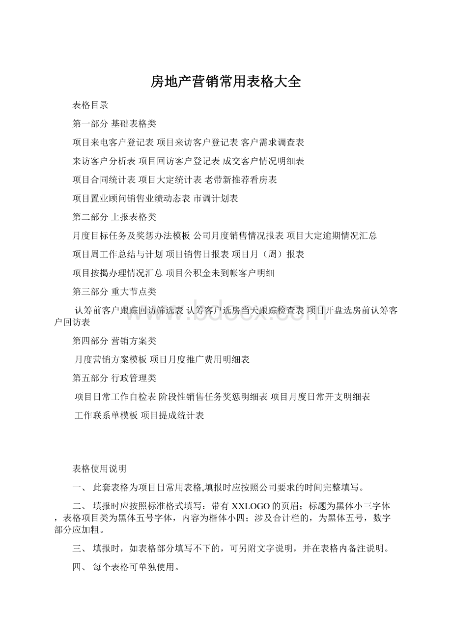 房地产营销常用表格大全Word文档格式.docx_第1页