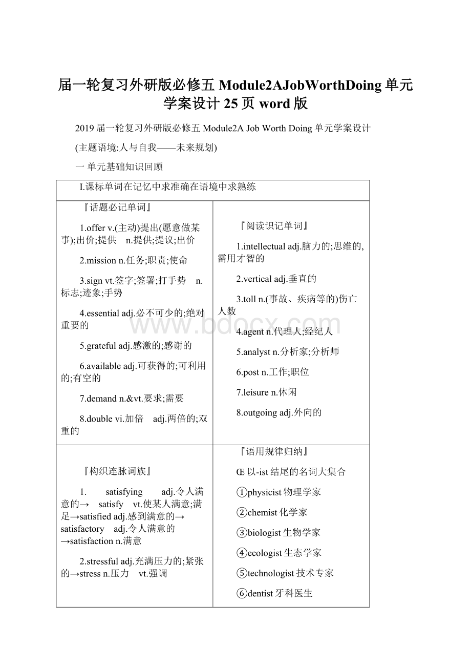 届一轮复习外研版必修五Module2AJobWorthDoing单元学案设计25页word版文档格式.docx_第1页