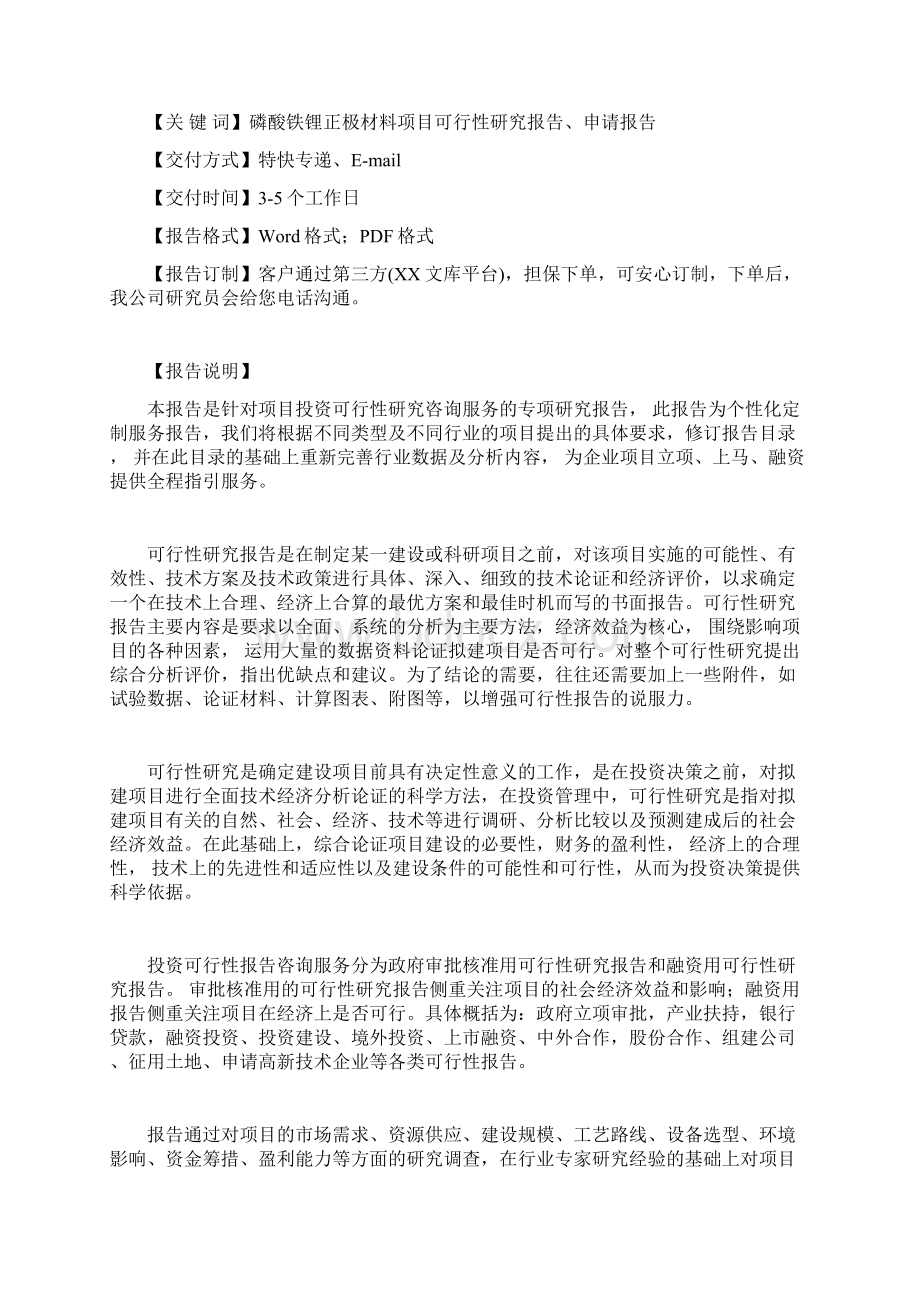 磷酸铁锂正极材料生产建设项目可行性研究报告Word格式.docx_第3页