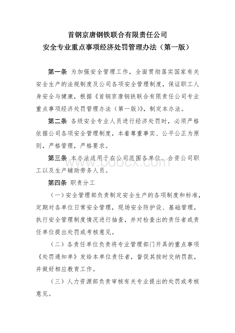 安全专业重点事项经济处罚管理办法(.doc_第1页