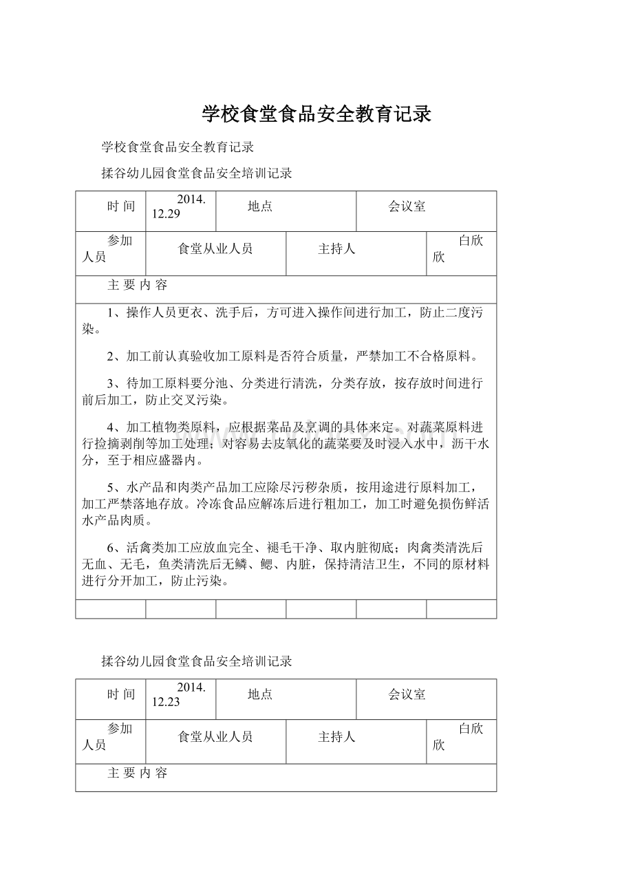 学校食堂食品安全教育记录Word格式文档下载.docx