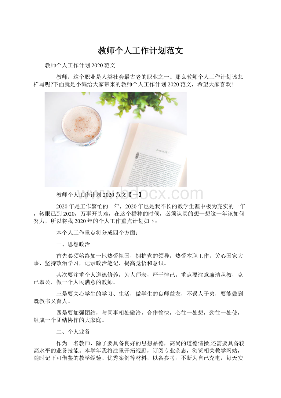 教师个人工作计划范文Word格式.docx