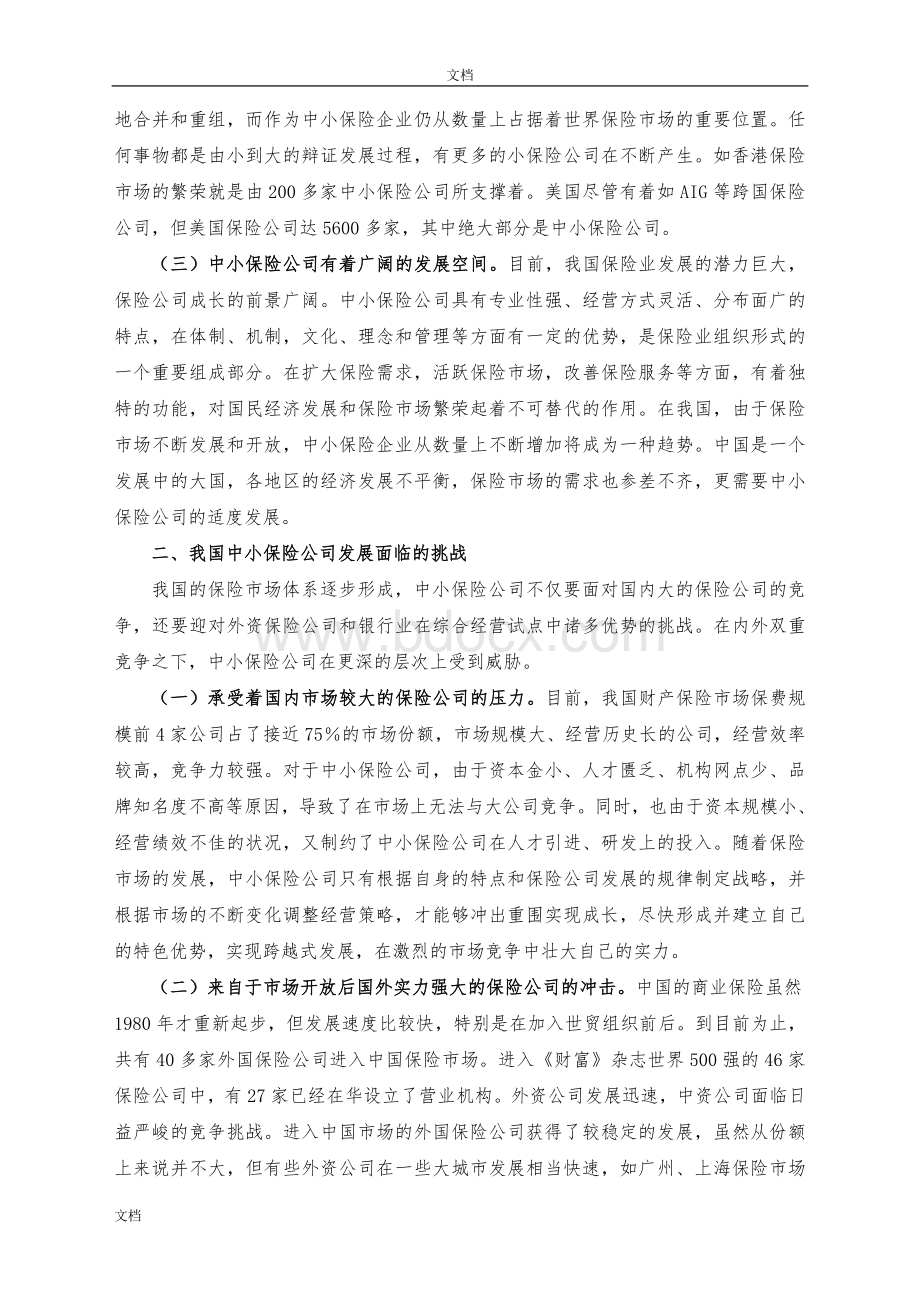 我国中小保险公司发展面临的挑战与对策Word格式.doc_第2页