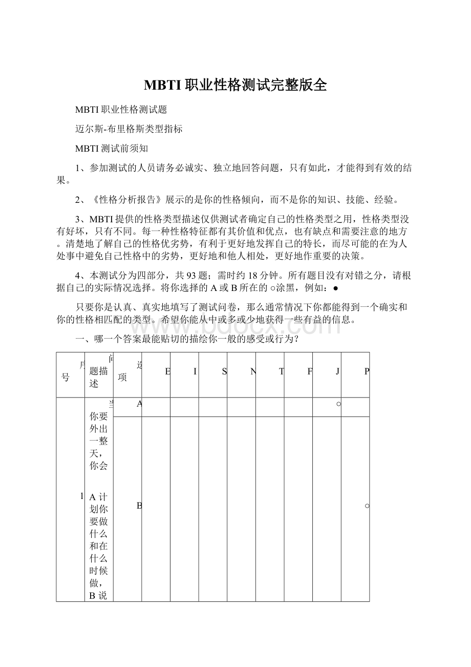 MBTI职业性格测试完整版全Word文件下载.docx