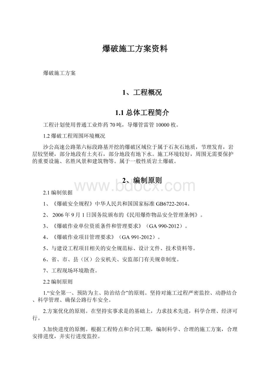 爆破施工方案资料文档格式.docx