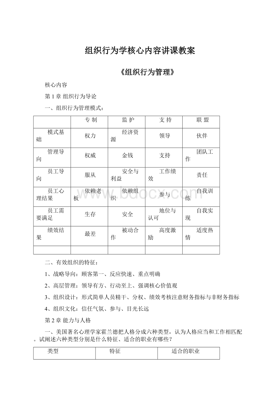 组织行为学核心内容讲课教案Word格式.docx_第1页