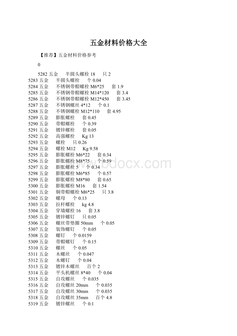 五金材料价格大全.docx