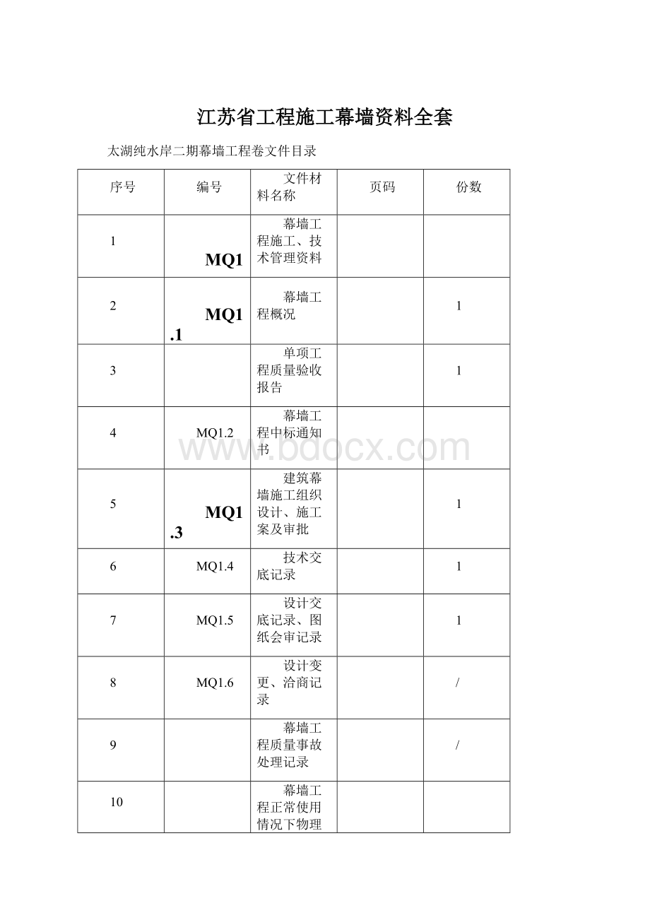 江苏省工程施工幕墙资料全套Word格式.docx_第1页