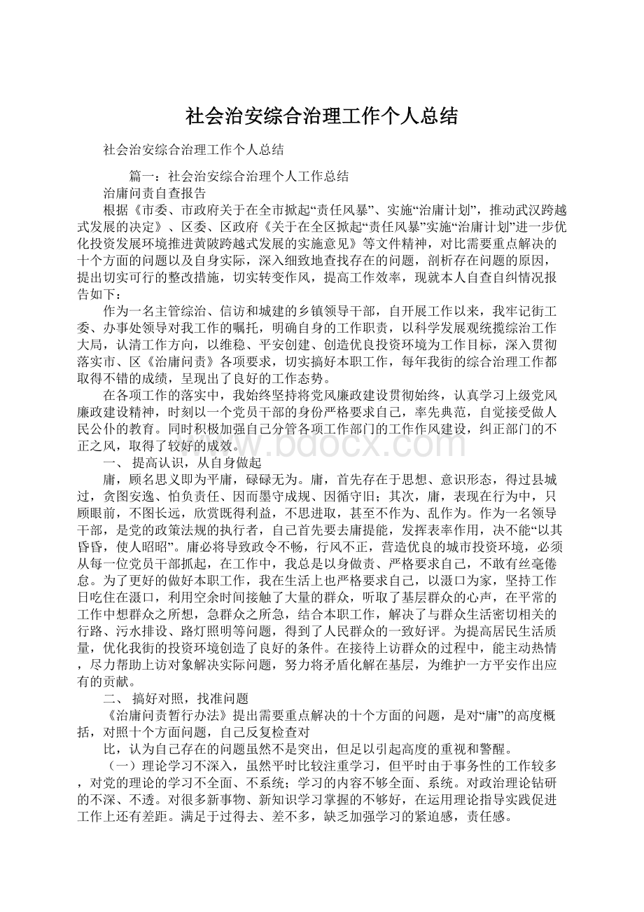 社会治安综合治理工作个人总结.docx_第1页