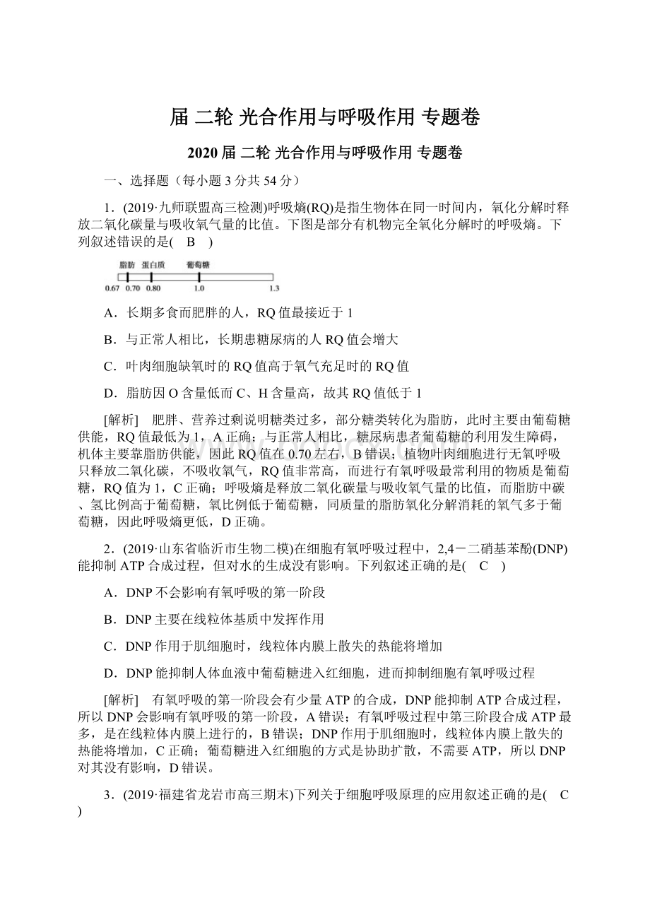 届 二轮光合作用与呼吸作用 专题卷Word格式文档下载.docx_第1页