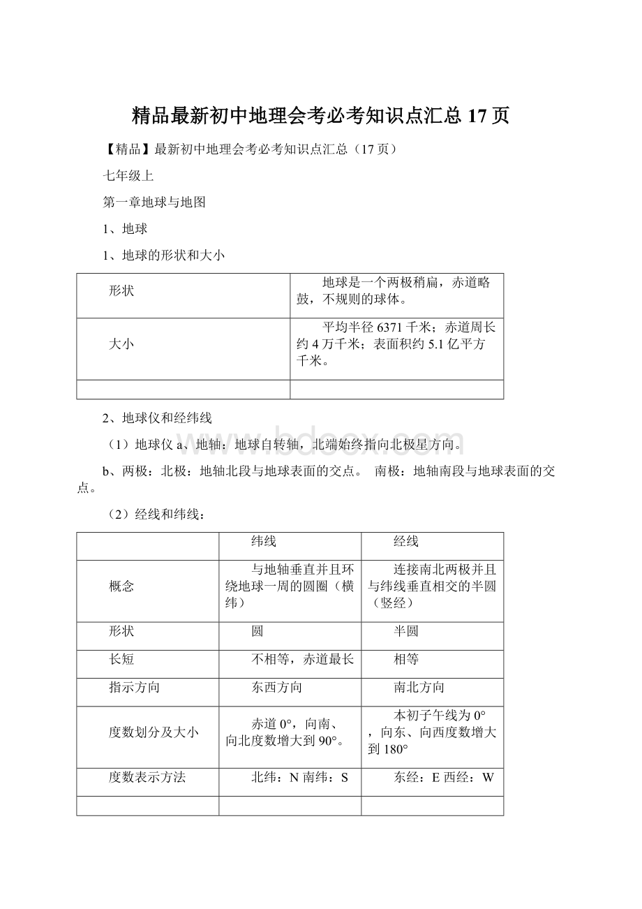 精品最新初中地理会考必考知识点汇总17页.docx