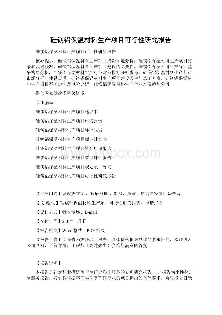 硅镁铝保温材料生产项目可行性研究报告文档格式.docx_第1页