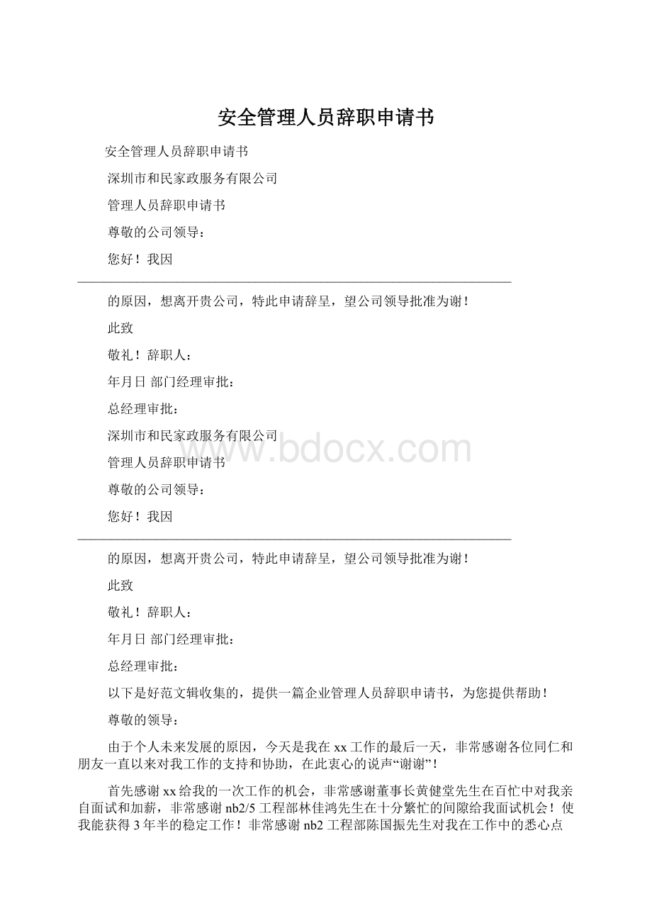 安全管理人员辞职申请书.docx