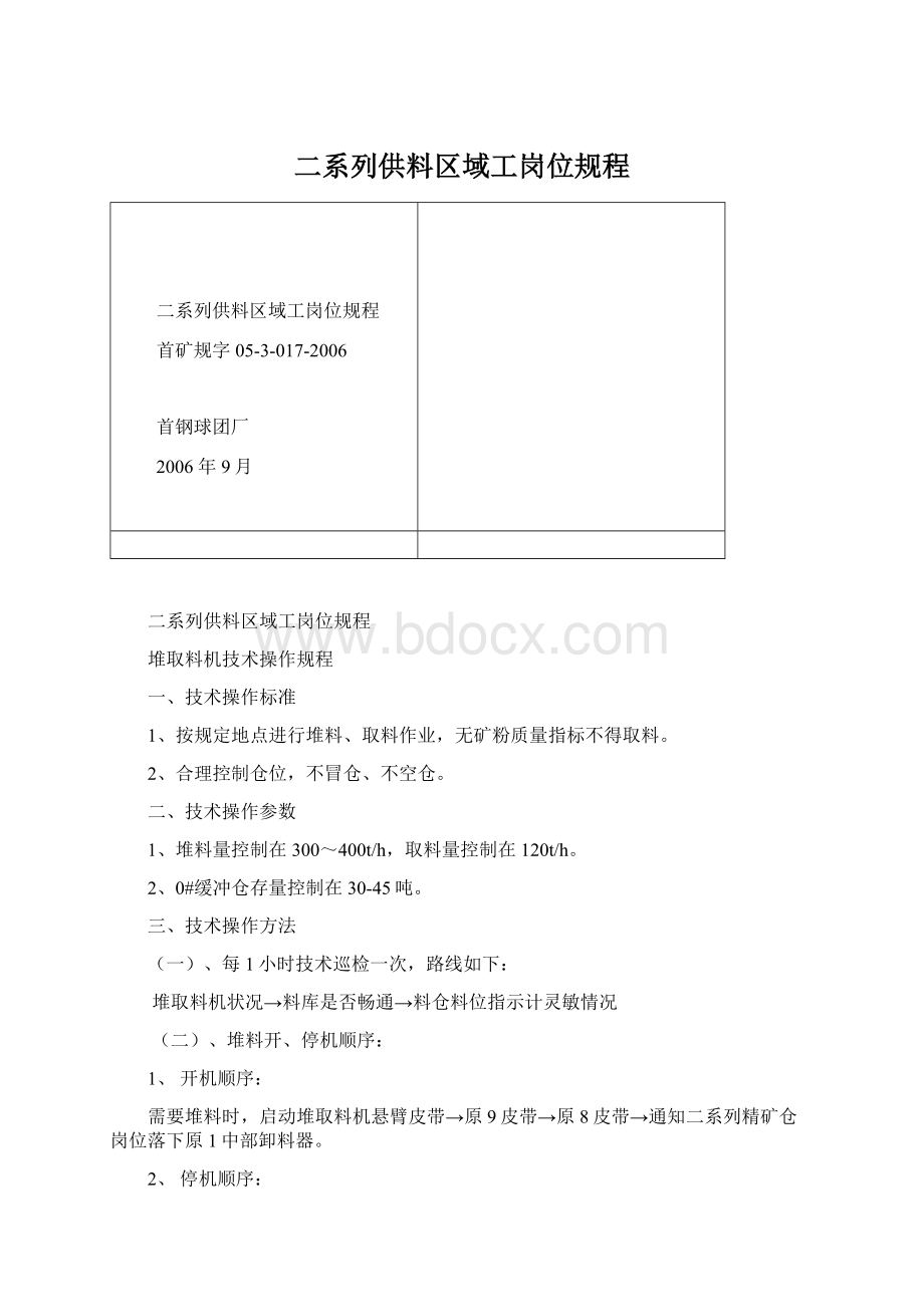 二系列供料区域工岗位规程Word格式文档下载.docx