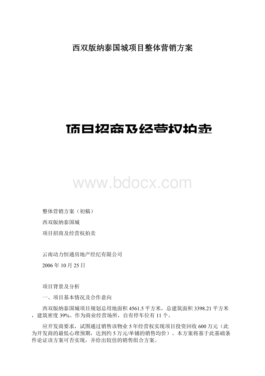 西双版纳泰国城项目整体营销方案Word格式文档下载.docx_第1页